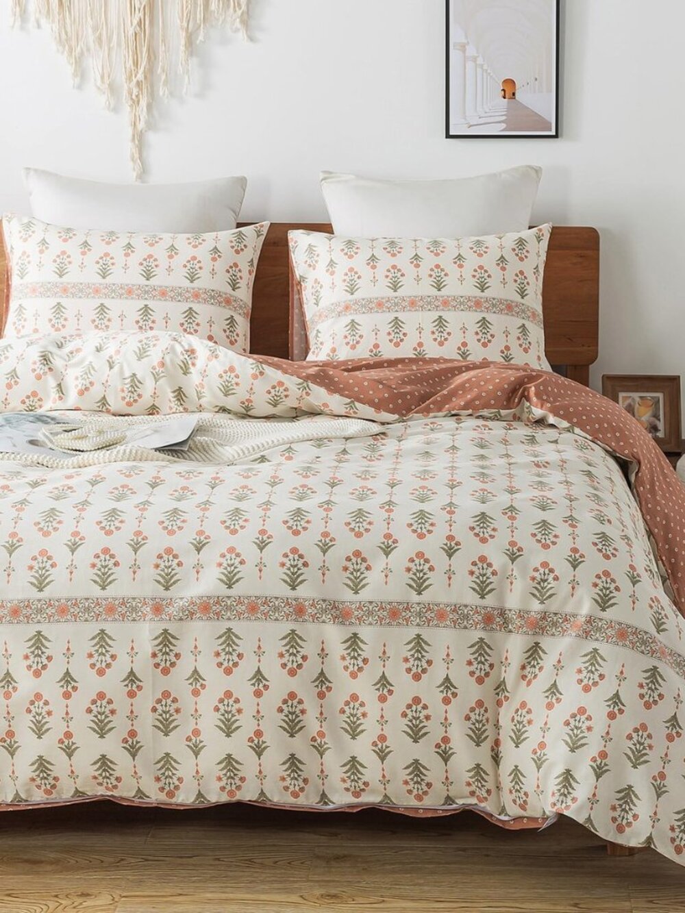 Queen Duvet Cover Set - Breathable 100% Cotton Floral 3pcs Wildflower Comforter
